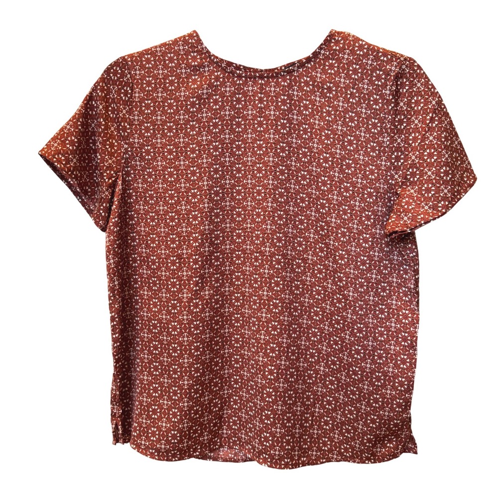 Banana Republic Womens XS Rust Orange Geometric Print Short Sleeve Blouse Office